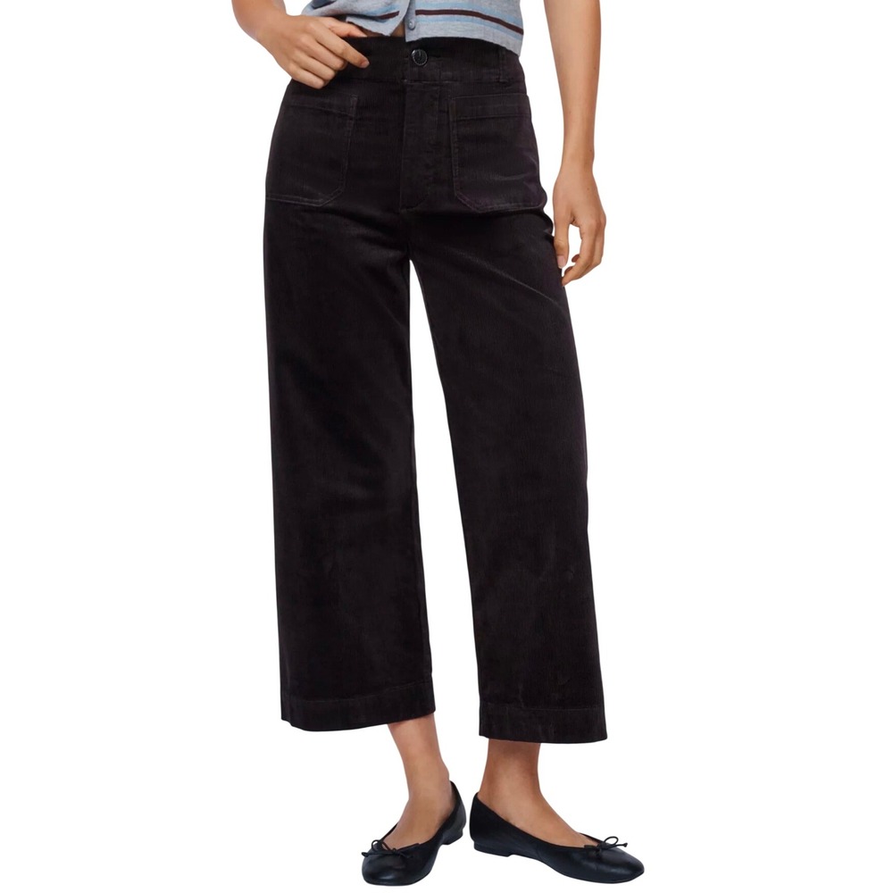 Maeve Anthropologie The Colette Cropped Wide-Leg Corduroy Pants Black Size 34
